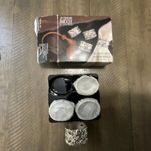 Godinger Silver Plated Napkin Rings Holder 20th Century Baroque Set Of 4